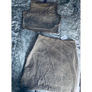 Two piece mesh and rhinestone set